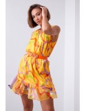 Rochie cu model usor cu curea, sofran si liliac 03040 - Magazin online - Boutique